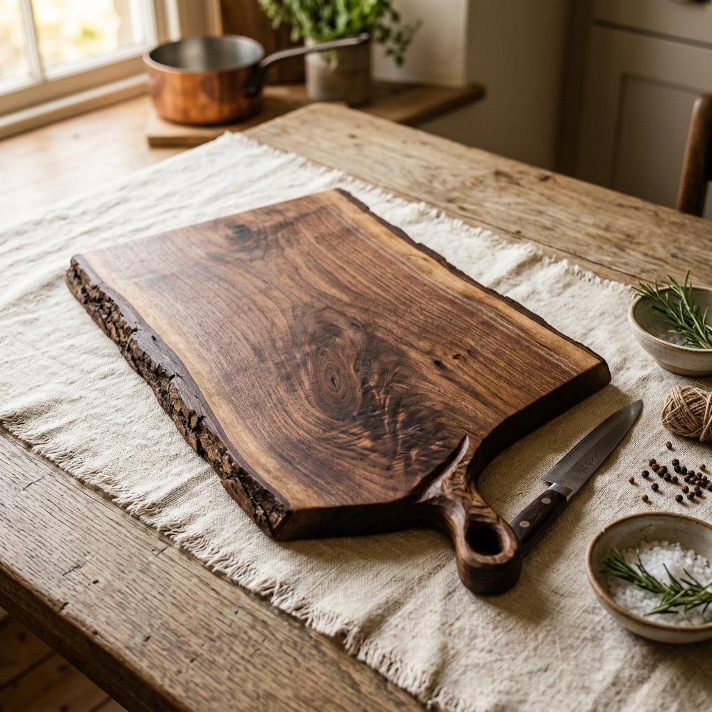 Bespoke handmade walnut chopping board with live edge
