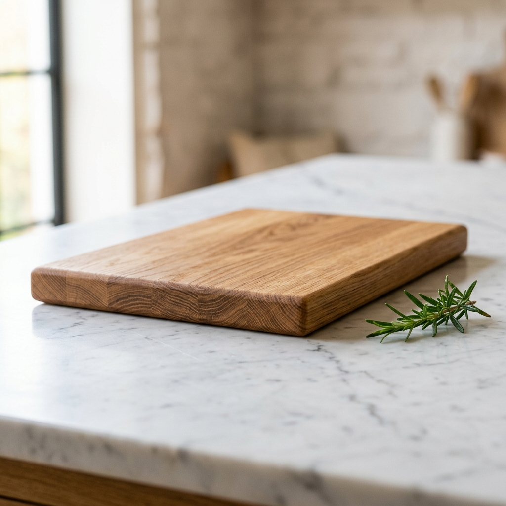 Handmade oak chopping board with natural wood grain